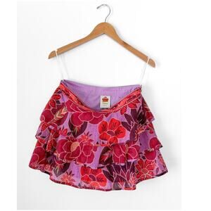 Farm Rio Light Purple Pink Floral Ruffle Tiered Summer Mini Skirt (M)